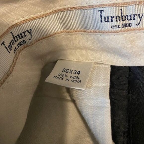 Turnbury Gray/Tan stripe Pleated front with cuffs Wool slacks, size 36/34 - Picture 3 of 3